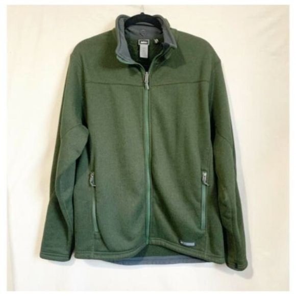 REI Men’s Size Large Ribbed Fleece Jacket Army Green Polartec Full Zip - Picture 1 of 10